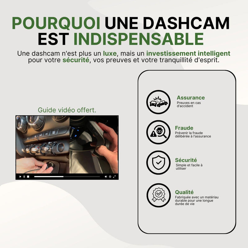 Présentation des atouts de la dashcam Securivue avec guide vidéo montrant l'installation et les bénéfices en sécurité et assurance.