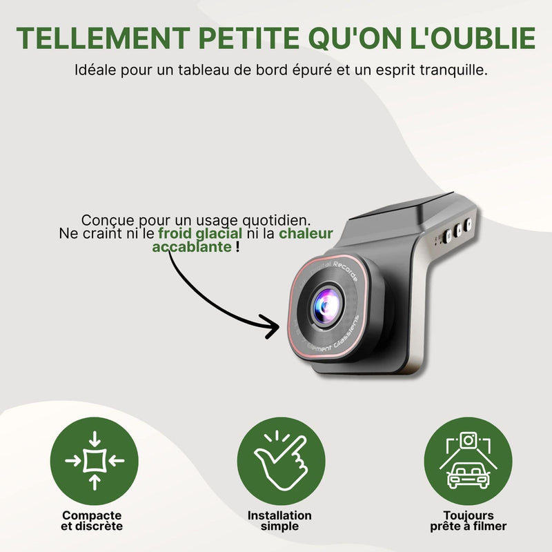 Dashcam Securivue ultra-compacte au design discret, conçue pour résister aux températures extrêmes et une utilisation quotidienne.