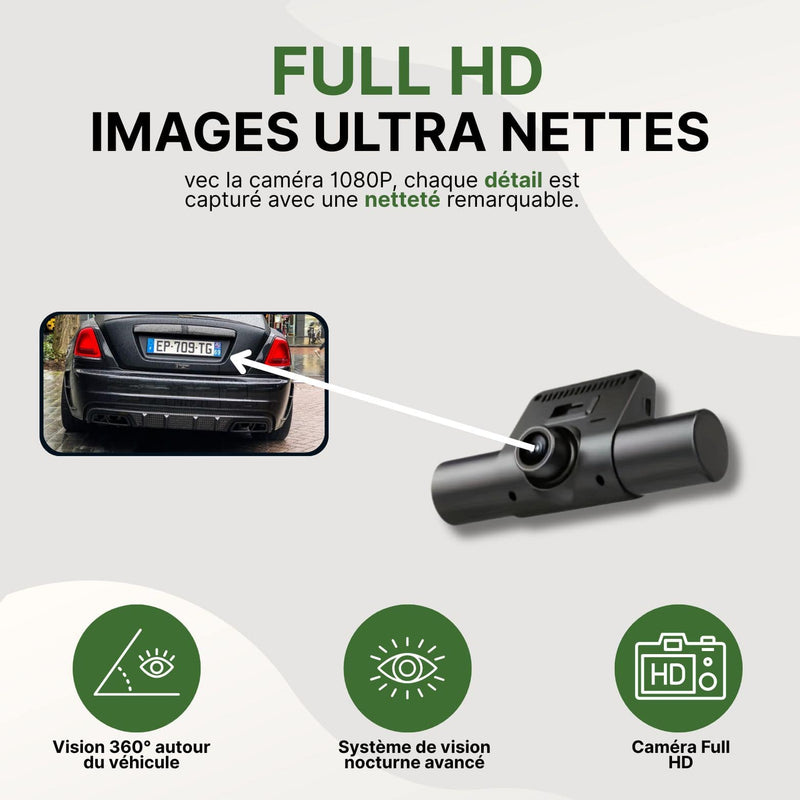 Vision360 Ultra – dashcam Full HD avec vision nocturne avancée, couverture 360° du véhicule et capture précise des plaques d’immatriculation