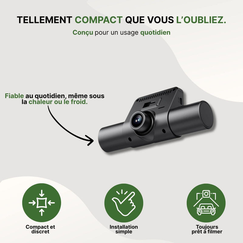 Vision360 Ultra – dashcam compacte et discrète, fiable au quotidien même par forte chaleur ou froid, avec installation rapide et démarrage automatique